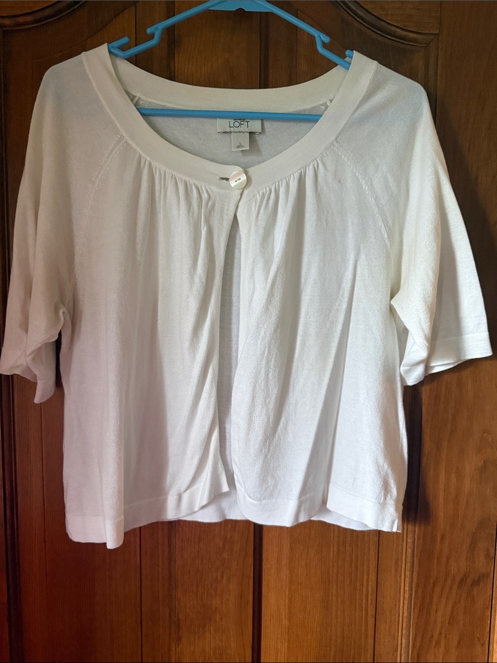 LOFT Cream Short Sleeve Single-Button Cardigan